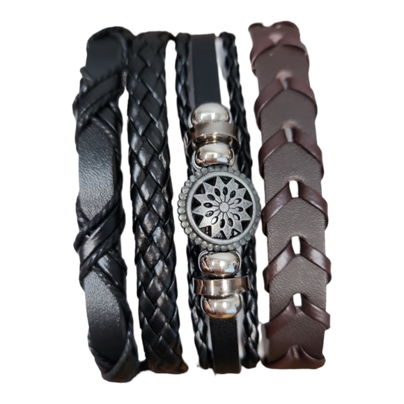 Unisex Leather Bracelet 4 Piece Set - Picture 3 of 8